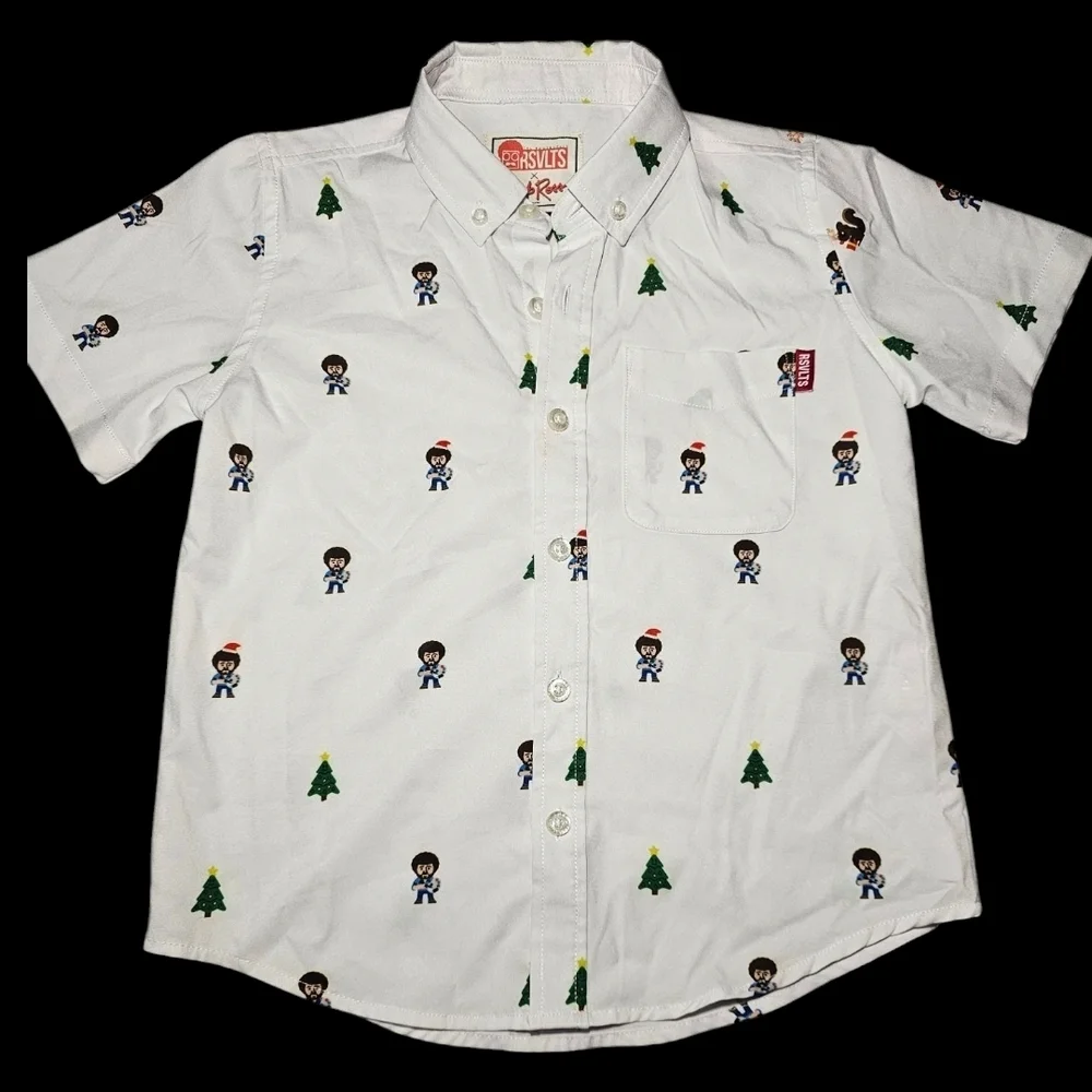 RSVLTS x Bob Ross Kids White Button Down Short Sleeve Shirt